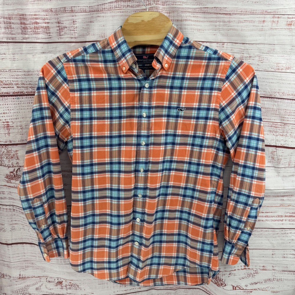 Vineyard Vines Flannel Shirt Mens Medium Lightweight Slim Fit Plaid Button Down